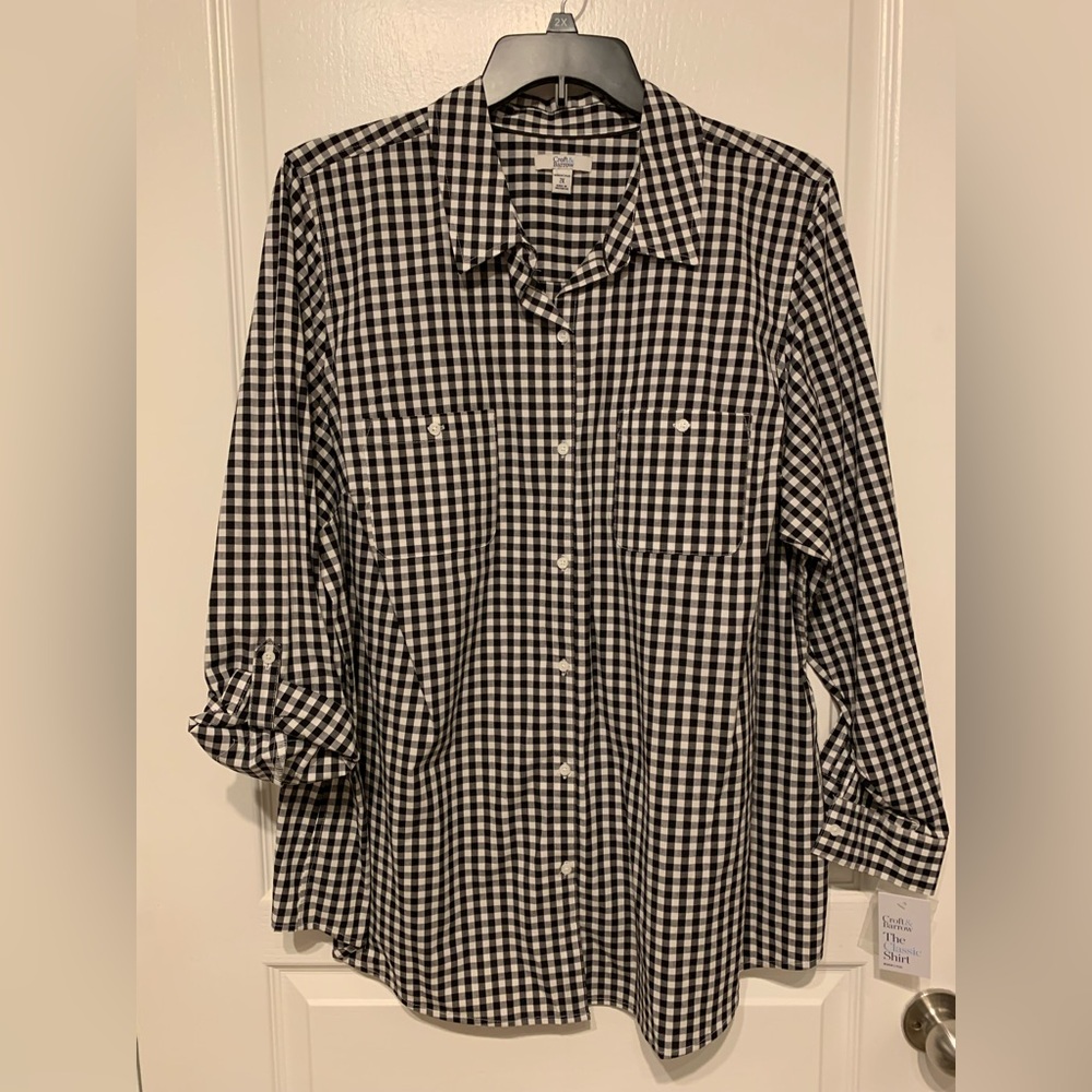 NWT Croft & Barrow Black & White Gingham Shirt Sz 2X
